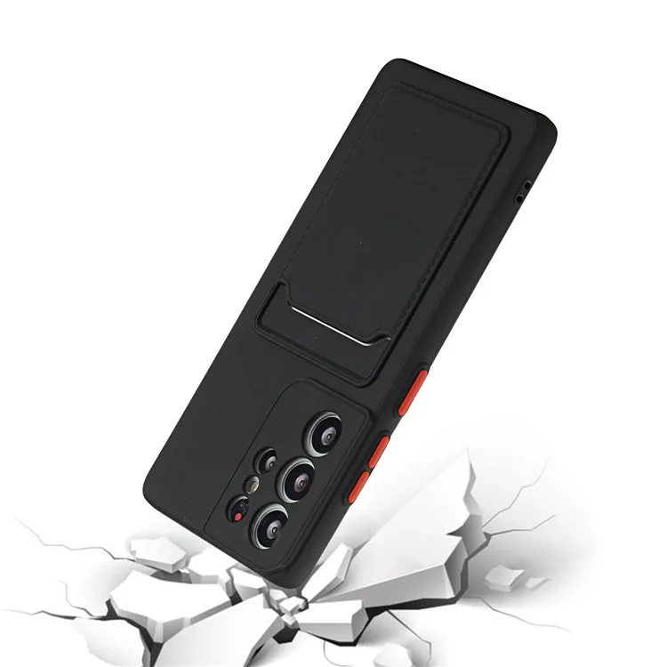 For Samsung Galaxy S22 Ultra 5G Soft TPU Anti-Scratch Camera Protection Cover with Card Holder - Black
