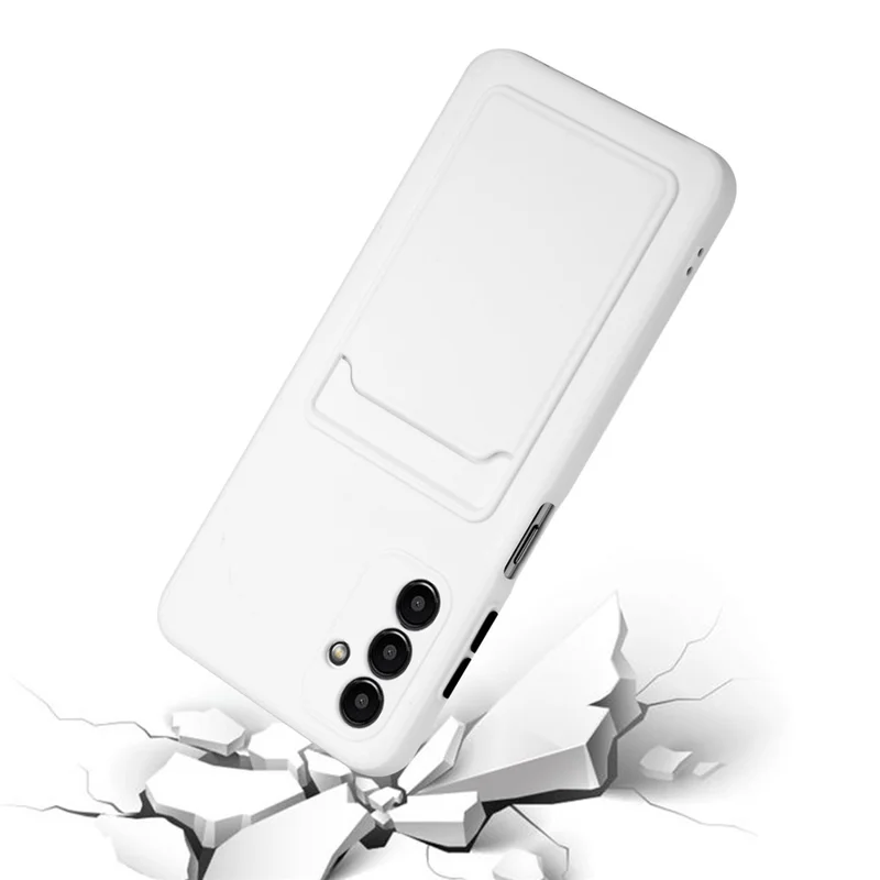 For Samsung Galaxy A13 5G / A04s 4G (164.7mm) Camera Lens Protection Shockproof TPU Non-Slip Phone Case with Card Holder - White