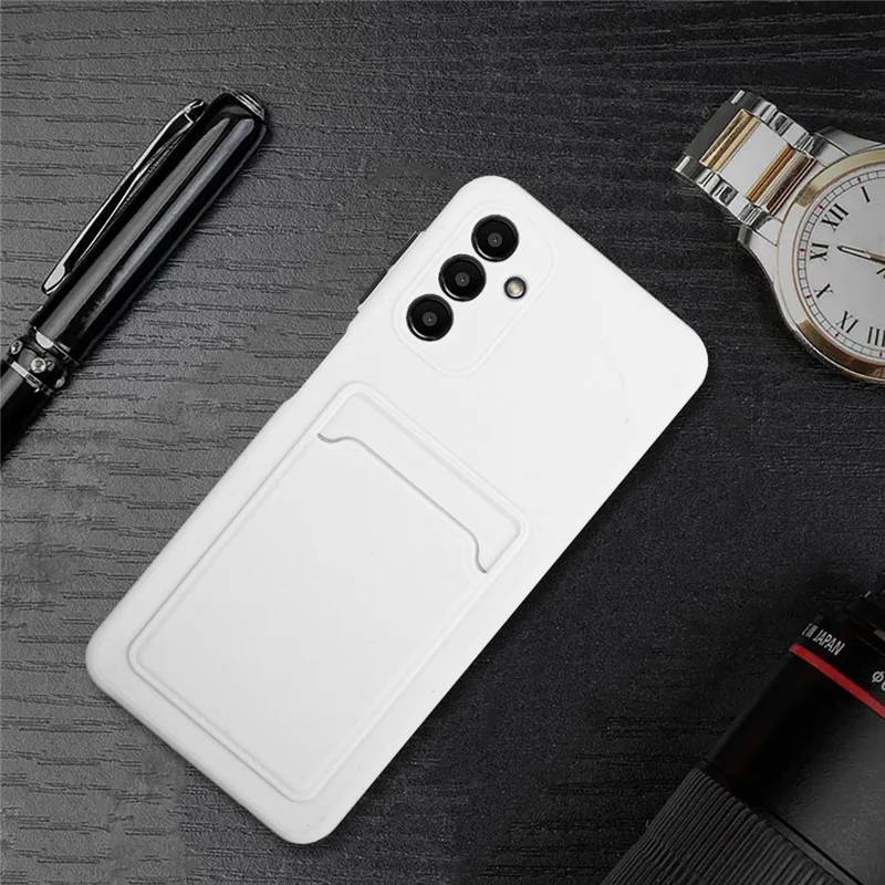 For Samsung Galaxy A13 5G / A04s 4G (164.7mm) Camera Lens Protection Shockproof TPU Non-Slip Phone Case with Card Holder - White