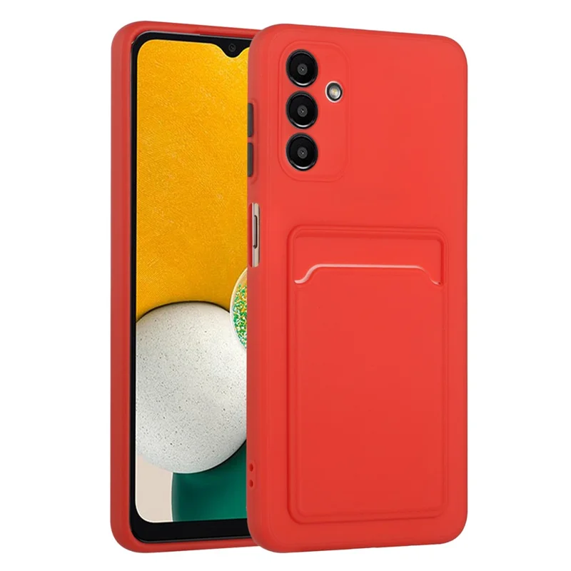 For Samsung Galaxy A13 5G / A04s 4G (164.7mm) Camera Lens Protection Shockproof TPU Non-Slip Phone Case with Card Holder - Red