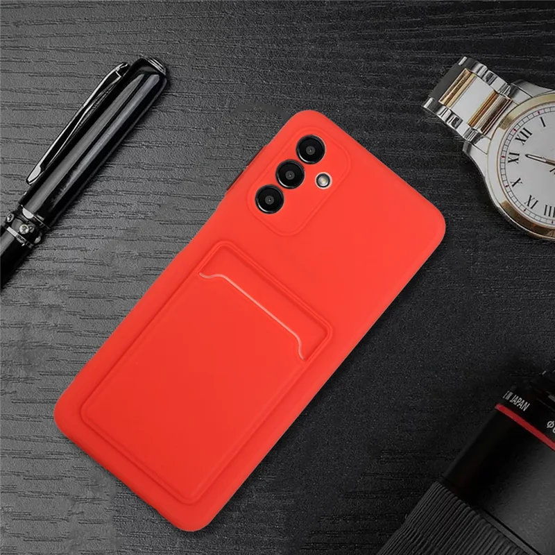 For Samsung Galaxy A13 5G / A04s 4G (164.7mm) Camera Lens Protection Shockproof TPU Non-Slip Phone Case with Card Holder - Red