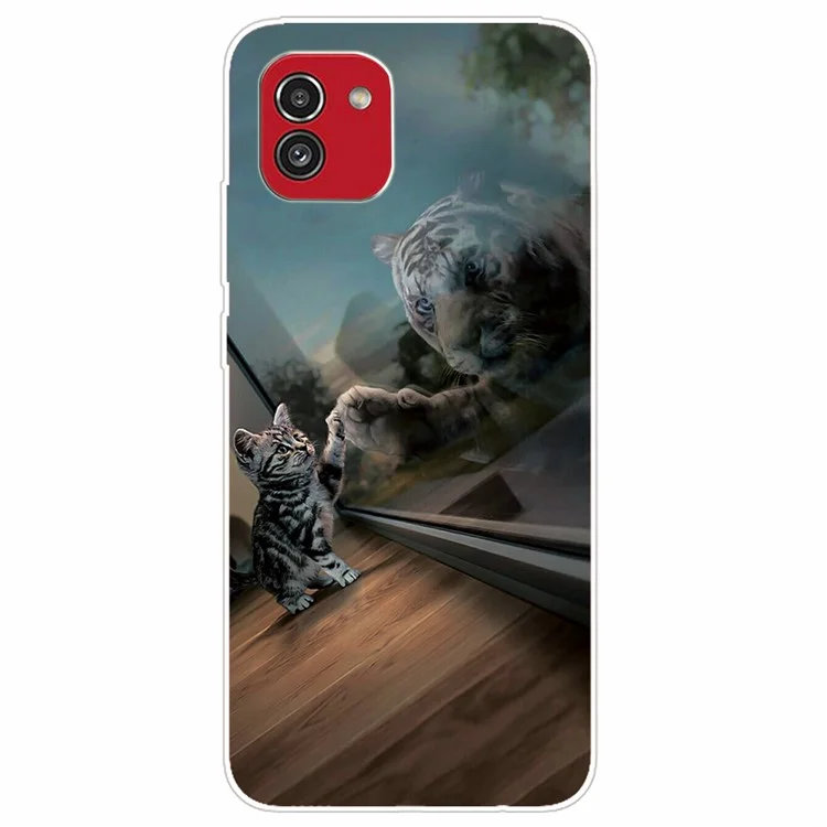 Pour Samsung Galaxy A03 (164,2 x 75,9 x 9,1 Mm) IMD Mot à Motif Sans Cracking Soft TPU Téléphone Cover Cover Cover - Chat et Tigre