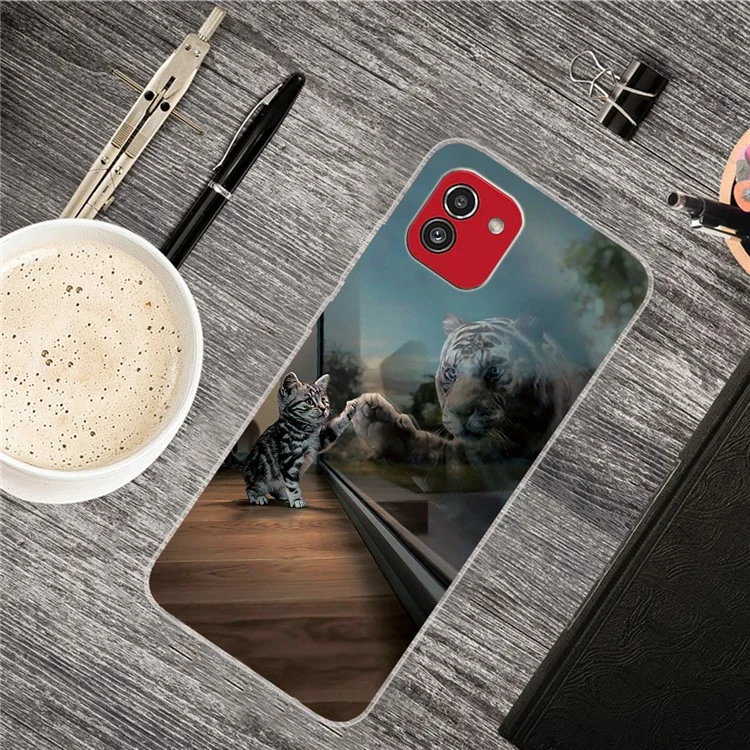 Pour Samsung Galaxy A03 (164,2 x 75,9 x 9,1 Mm) IMD Mot à Motif Sans Cracking Soft TPU Téléphone Cover Cover Cover - Chat et Tigre