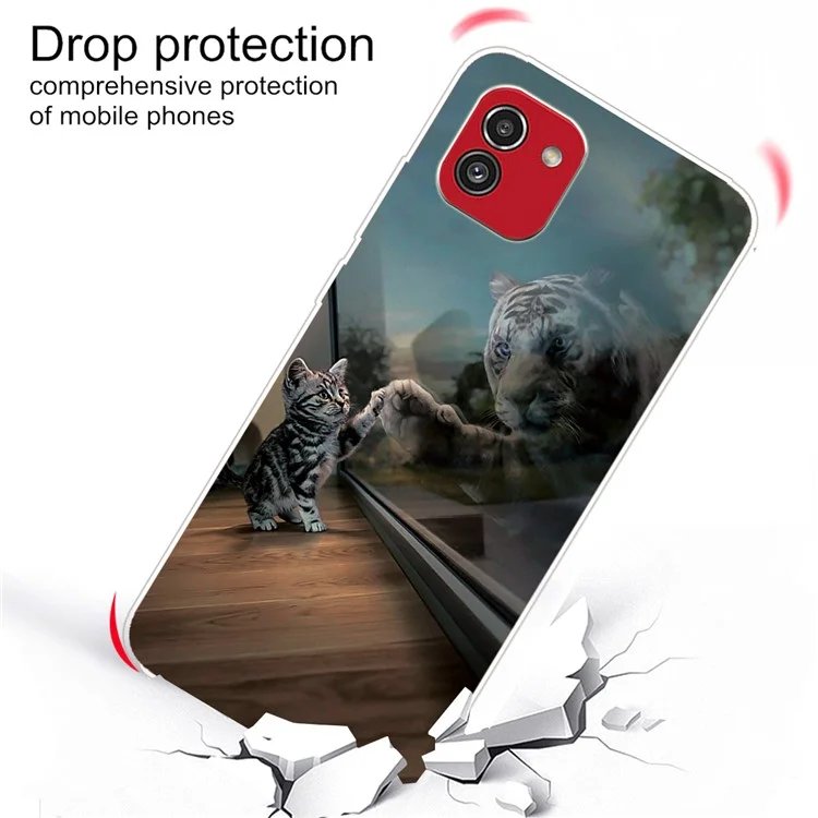 Pour Samsung Galaxy A03 (164,2 x 75,9 x 9,1 Mm) IMD Mot à Motif Sans Cracking Soft TPU Téléphone Cover Cover Cover - Chat et Tigre