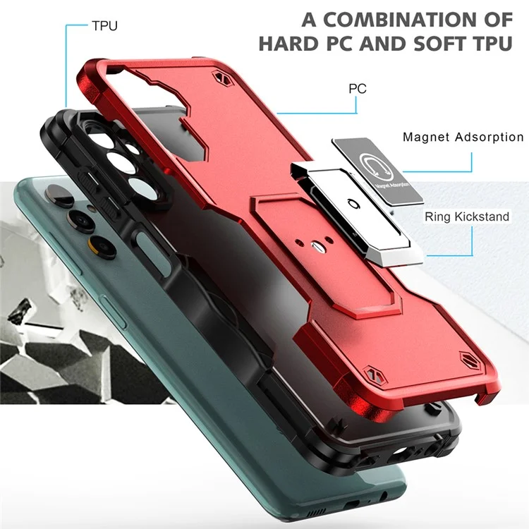 Pour Samsung Galaxy A13 5G Téléphone Double Couche Soft Soft Flexible TPU + Hard PC Anti-Slip Protective Couvercle Avec Kickstand Magnétique - Vert Clair