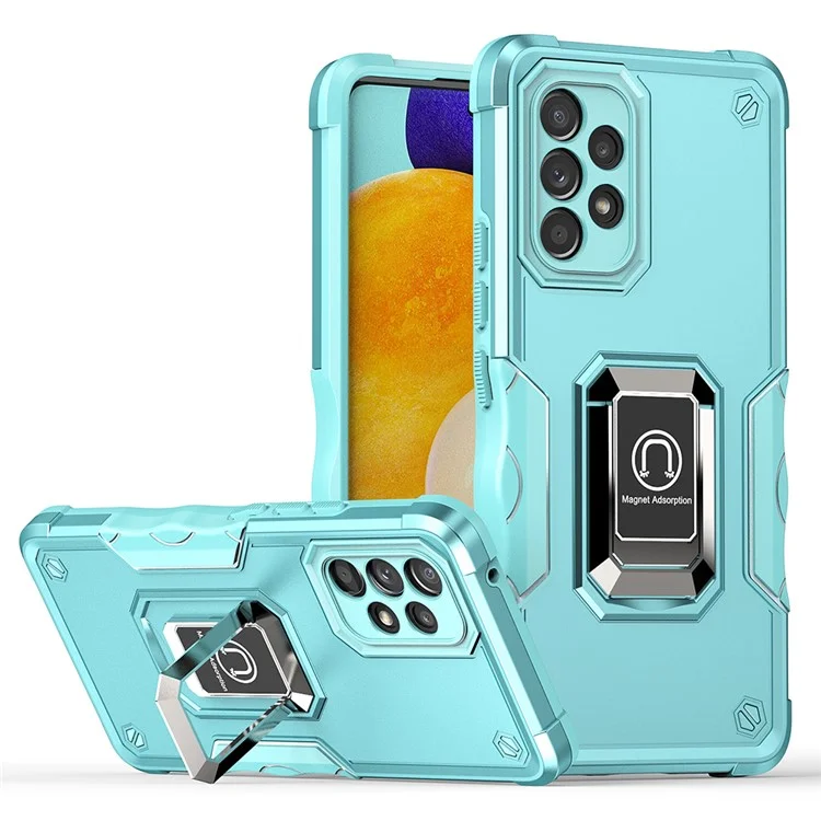 Ring Holder Kickstand Phone Case for Samsung Galaxy A53 5G, PC + TPU Hybrid Cover with Car Mount Metal Sheet - Light Green