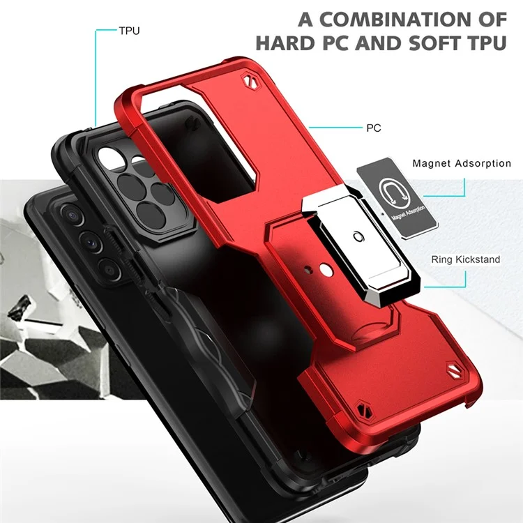 Ring Holder Kickstand Phone Case for Samsung Galaxy A53 5G, PC + TPU Hybrid Cover with Car Mount Metal Sheet - Light Green