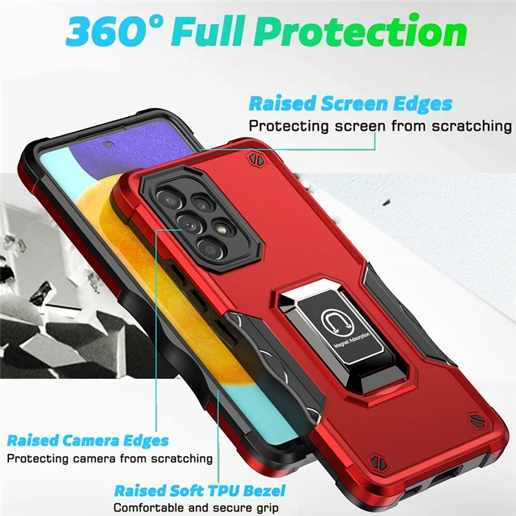Ring Holder Kickstand Phone Case for Samsung Galaxy A53 5G, PC + TPU Hybrid Cover with Car Mount Metal Sheet - Light Green