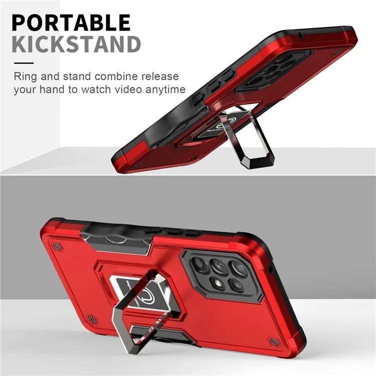 Ring Holder Kickstand Phone Case for Samsung Galaxy A53 5G, PC + TPU Hybrid Cover with Car Mount Metal Sheet - Light Green