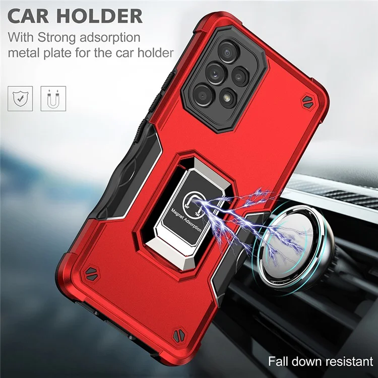 Ring Holder Kickstand Phone Case for Samsung Galaxy A53 5G, PC + TPU Hybrid Cover with Car Mount Metal Sheet - Light Green