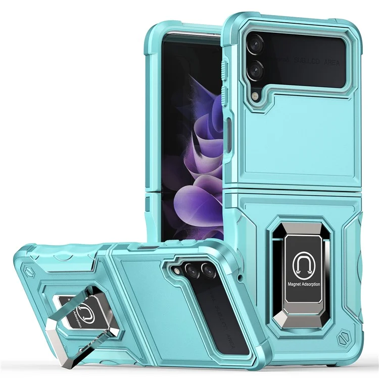 Para Samsung Galaxy Z Flip3 5G Topeador de Anillo PC PC Duro + TPU Soft TPU Caja de Teléfono Híbrido de Protección de Doble Capa - Verde Claro
