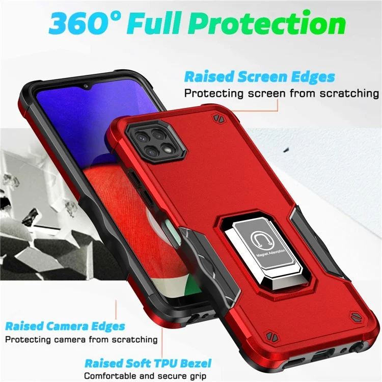 For Samsung Galaxy A22 5G (EU Version) Hybrid Hard PC Soft TPU Shockproof Protective Case with Ring Car Mount Kickstand - Light Green