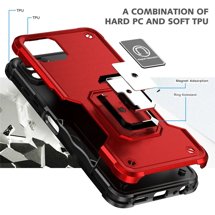 For Samsung Galaxy A22 5G (EU Version) Hybrid Hard PC Soft TPU Shockproof Protective Case with Ring Car Mount Kickstand - Light Green