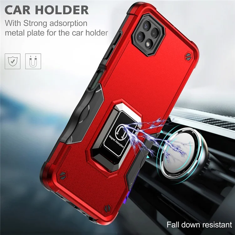 For Samsung Galaxy A22 5G (EU Version) Hybrid Hard PC Soft TPU Shockproof Protective Case with Ring Car Mount Kickstand - Light Green