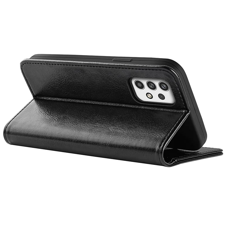 Für Samsung Galaxy A23 4G / 5G (Globale Version) Crazy Horse Texture Folio Flip Ledercover Brieftasche Stand Handyhülle - Schwarz