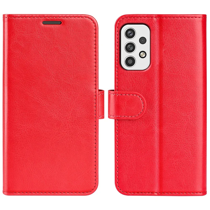 For Samsung Galaxy A23 4G / 5G (Global Version) Crazy Horse Texture Folio Flip Leather Cover Wallet Stand Phone Case - Red