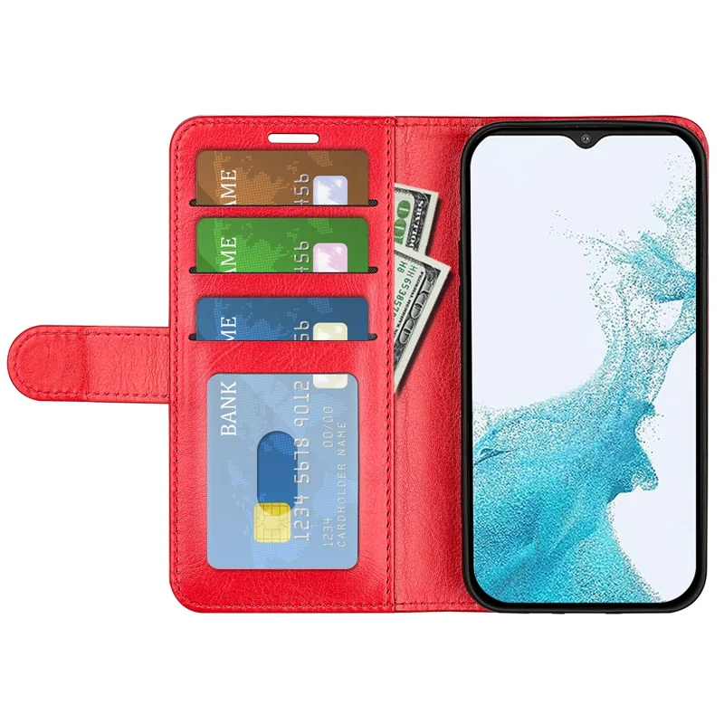 For Samsung Galaxy A23 4G / 5G (Global Version) Crazy Horse Texture Folio Flip Leather Cover Wallet Stand Phone Case - Red