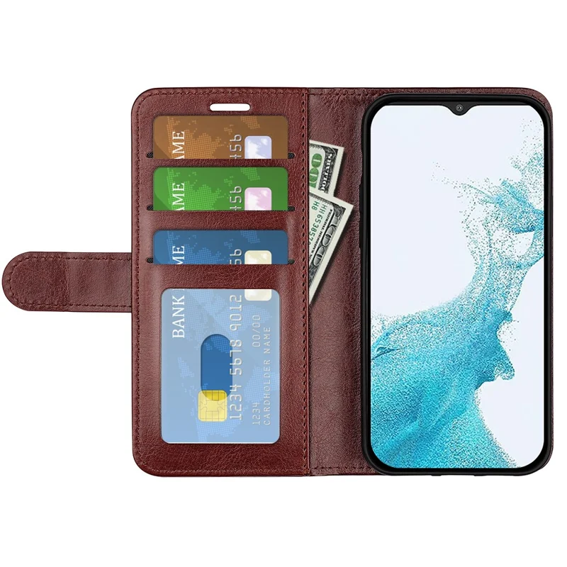 For Samsung Galaxy A23 4G / 5G (Global Version) Crazy Horse Texture Folio Flip Leather Cover Wallet Stand Phone Case - Brown
