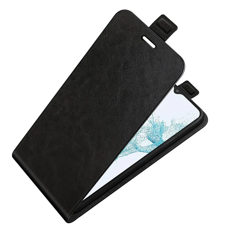 For Samsung Galaxy A23 4G / 5G (Global Version) Crazy Horse Texture PU Leather Vertical Flip Case Card Holder Phone Shell - Black