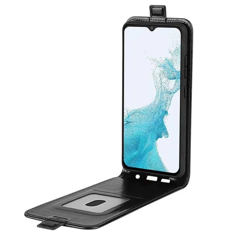 For Samsung Galaxy A23 4G / 5G (Global Version) Crazy Horse Texture PU Leather Vertical Flip Case Card Holder Phone Shell - Black