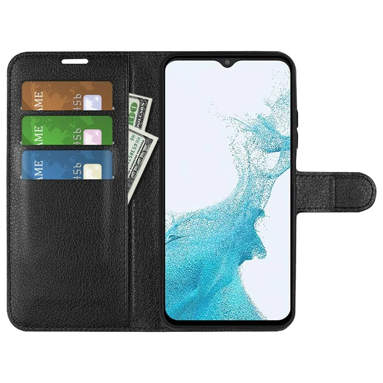 Pour Samsung Galaxy A23 4G / 5G (Version mondiale) Étui en cuir PU + TPU Texture Litchi Protection complète Portefeuille Étui de téléphone - Noir