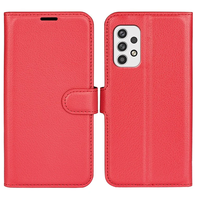 For Samsung Galaxy A23 4G / 5G (Global Version) PU Leather + TPU Leather Case Litchi Texture Full Protection Stand Wallet Phone Cover - Red