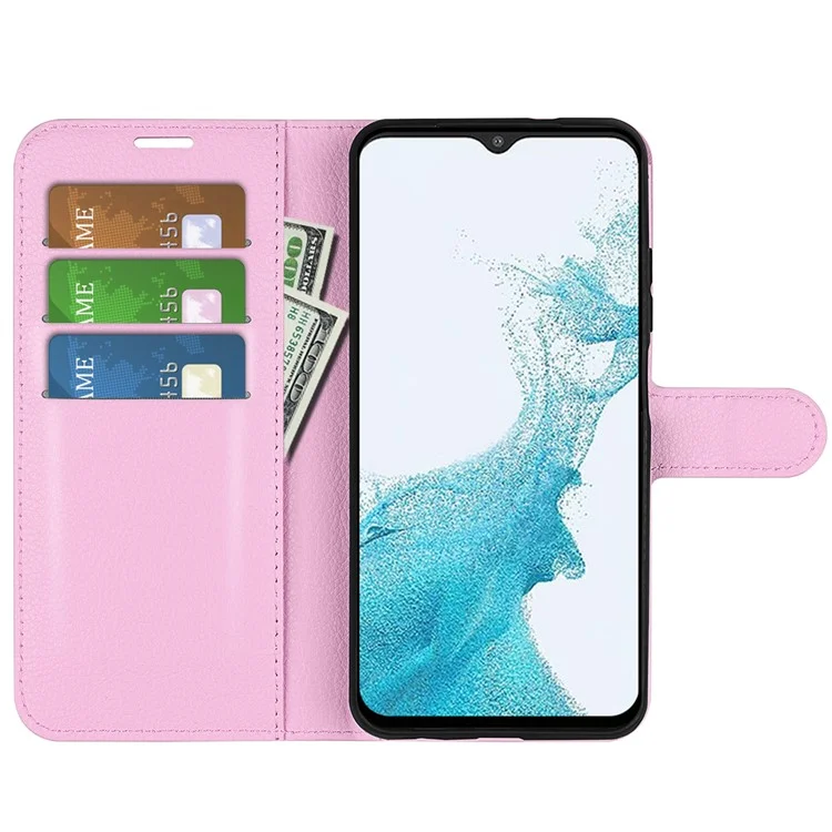 Para Samsung Galaxy A23 4G / 5G (Versión Global) Funda de Cuero PU + Cuero TPU Textura de Litchi Protección Completa Cartera de Pie Funda de Teléfono - Rosa