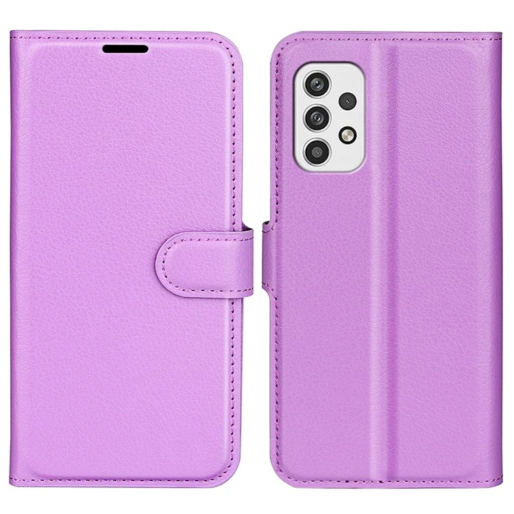 For Samsung Galaxy A23 4G / 5G (Global Version) PU Leather + TPU Leather Case Litchi Texture Full Protection Stand Wallet Phone Cover - Purple