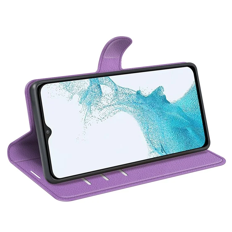 For Samsung Galaxy A23 4G / 5G (Global Version) PU Leather + TPU Leather Case Litchi Texture Full Protection Stand Wallet Phone Cover - Purple