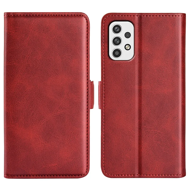 For Samsung Galaxy A23 4G / 5G (Global Version) Textured PU Leather Phone Case Foldable Stand Wallet Function Shockproof Phone Cover - Red