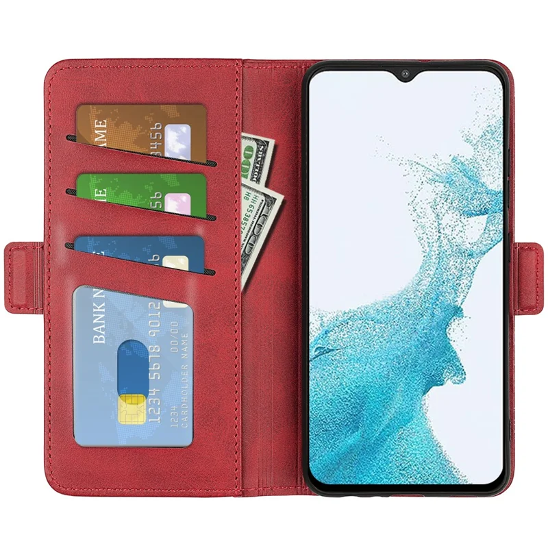 For Samsung Galaxy A23 4G / 5G (Global Version) Textured PU Leather Phone Case Foldable Stand Wallet Function Shockproof Phone Cover - Red