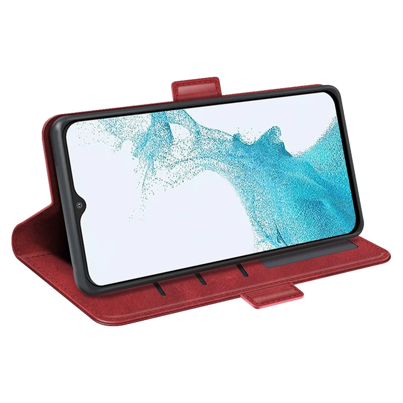 For Samsung Galaxy A23 4G / 5G (Global Version) Textured PU Leather Phone Case Foldable Stand Wallet Function Shockproof Phone Cover - Red