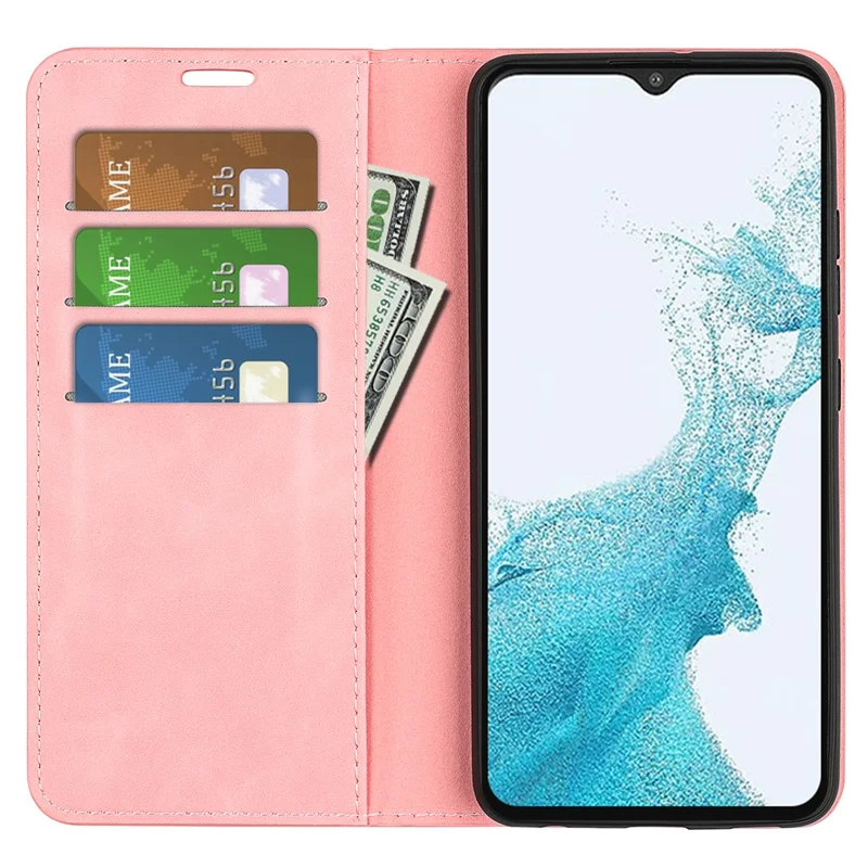 For Samsung Galaxy A23 4G / 5G (Global Version) Magnetic Auto Closing Skin-touch PU Leather Stand Wallet Phone Case - Pink
