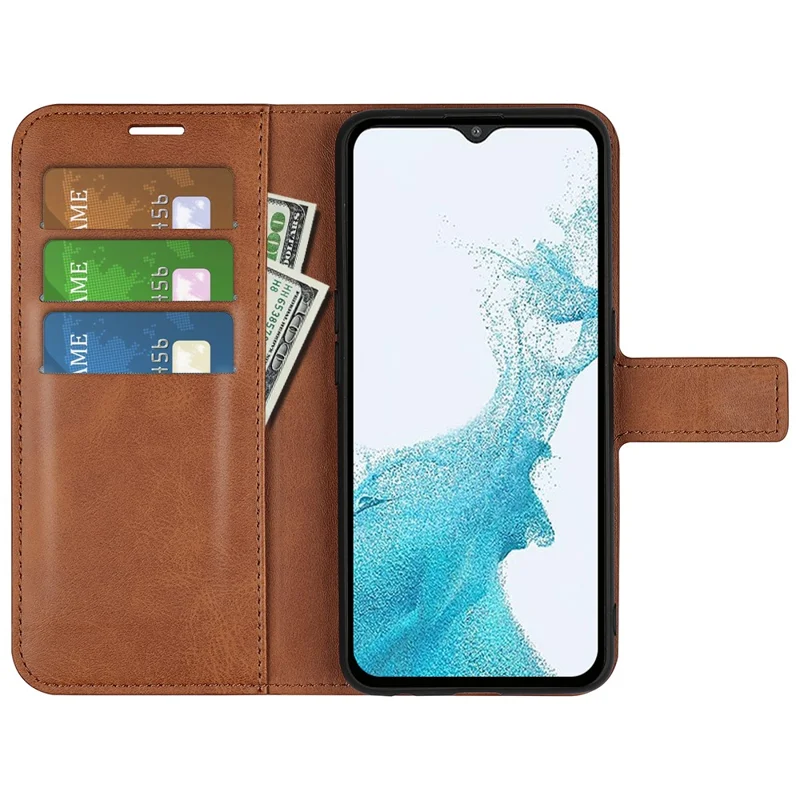 Funda de cuero sintético texturizado resistente a arañazos con billetera y soporte ajustable, para Samsung Galaxy A23 4G/5G (versión global), cubierta abatible - Marrón claro