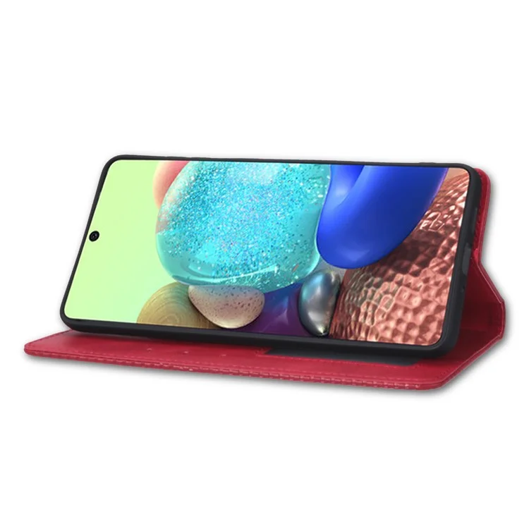 For Samsung Galaxy A53 5G Phone Cover Magnetic PU Leather Stand Imprinted Pattern Wallet Inner Soft TPU Case - Red