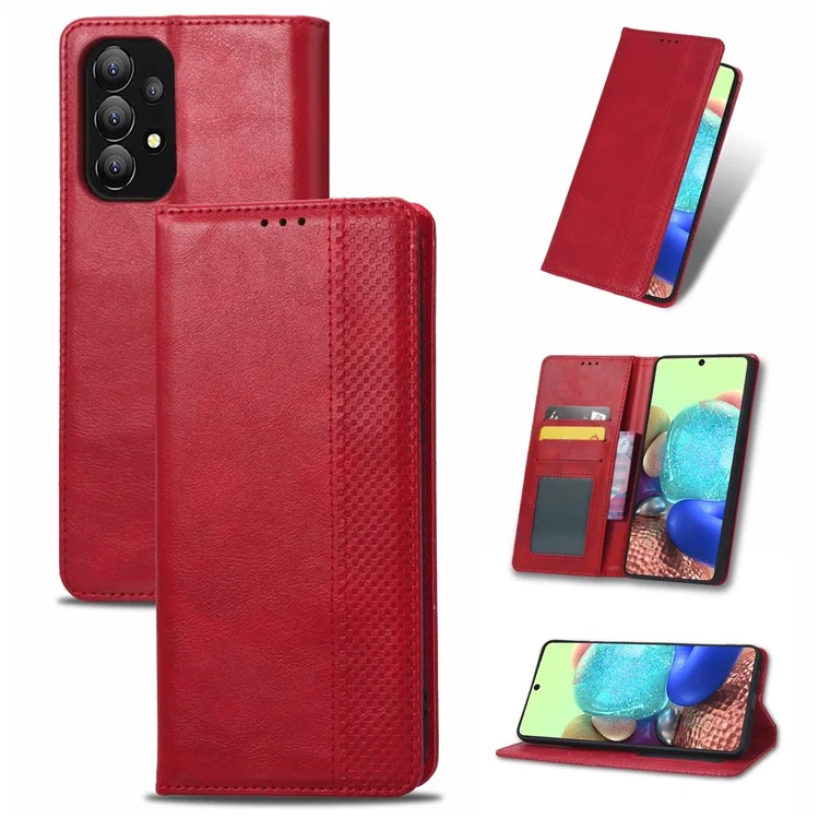 For Samsung Galaxy A53 5G Phone Cover Magnetic PU Leather Stand Imprinted Pattern Wallet Inner Soft TPU Case - Red