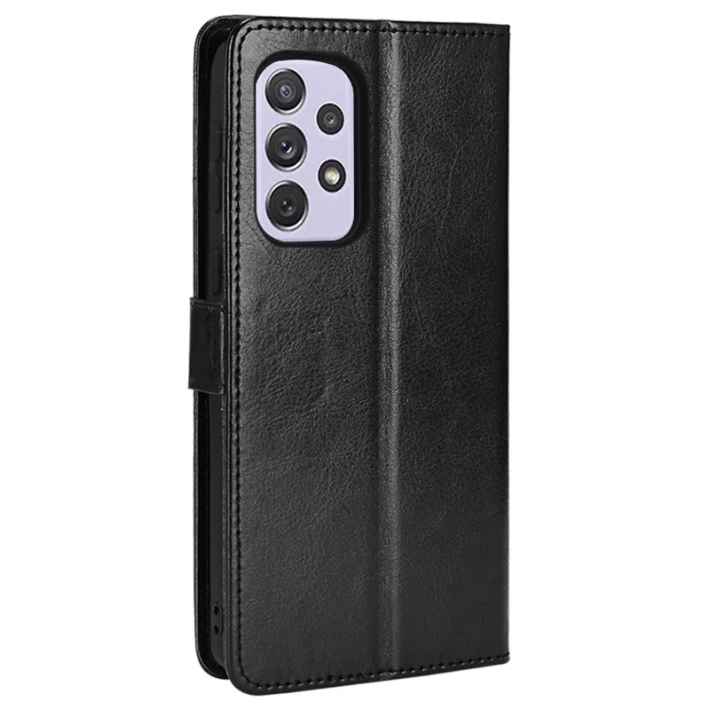 Housse de téléphone en cuir Crazy Horse pour Samsung Galaxy A53 5G Conception de support et de portefeuille avec sangle pratique - Noir