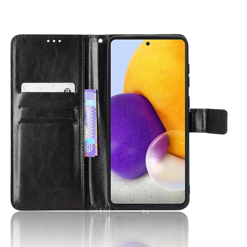 Housse de téléphone en cuir Crazy Horse pour Samsung Galaxy A53 5G Conception de support et de portefeuille avec sangle pratique - Noir