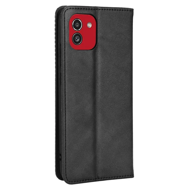 Para Samsung Galaxy A03 (164,2 x 75,9 x 9,1 mm) Imprinting Mosaic Vintage Capa de Couro PU Stand Hidden Magnetic Adsorption Shockproof Flip Wallet Case - Preto