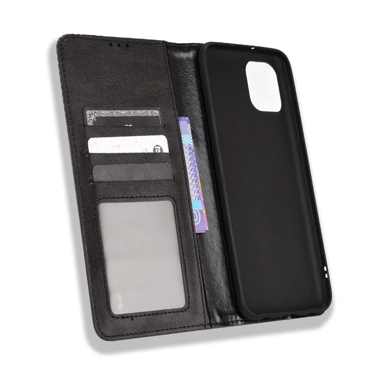 Para Samsung Galaxy A03 (164,2 x 75,9 x 9,1 mm) Imprinting Mosaic Vintage Capa de Couro PU Stand Hidden Magnetic Adsorption Shockproof Flip Wallet Case - Preto