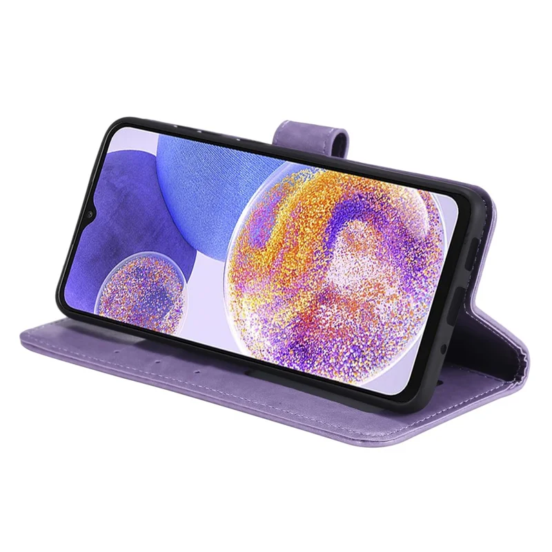 For Samsung Galaxy A23 4G / 5G (Global Version) PU Leather Book Wallet Case Imprinted Mandala Flower Stand Function Full Body Protective Phone Cover with Strap - Purple