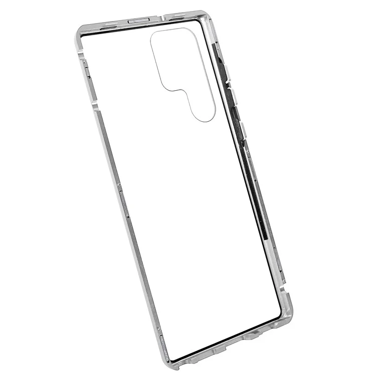 For Samsung Galaxy S22 Ultra 5G Full Protection Phone Case Double-Sided Tempered Glass + Magnetic Metal Frame Case with Lock - Silver