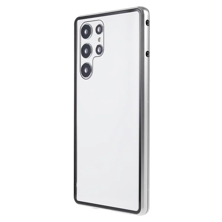 For Samsung Galaxy S22 Ultra 5G Full Protection Phone Case Double-Sided Tempered Glass + Magnetic Metal Frame Case with Lock - Silver