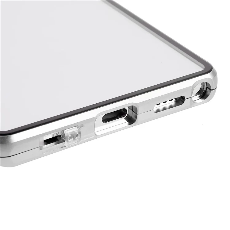 For Samsung Galaxy S22 Ultra 5G Full Protection Phone Case Double-Sided Tempered Glass + Magnetic Metal Frame Case with Lock - Silver