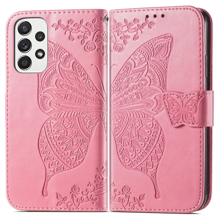 Imprinting Butterfly Flower Leather Case für Samsung Galaxy A33 5G, Brieftasche Ansichtsständer Handyhülle - Pink