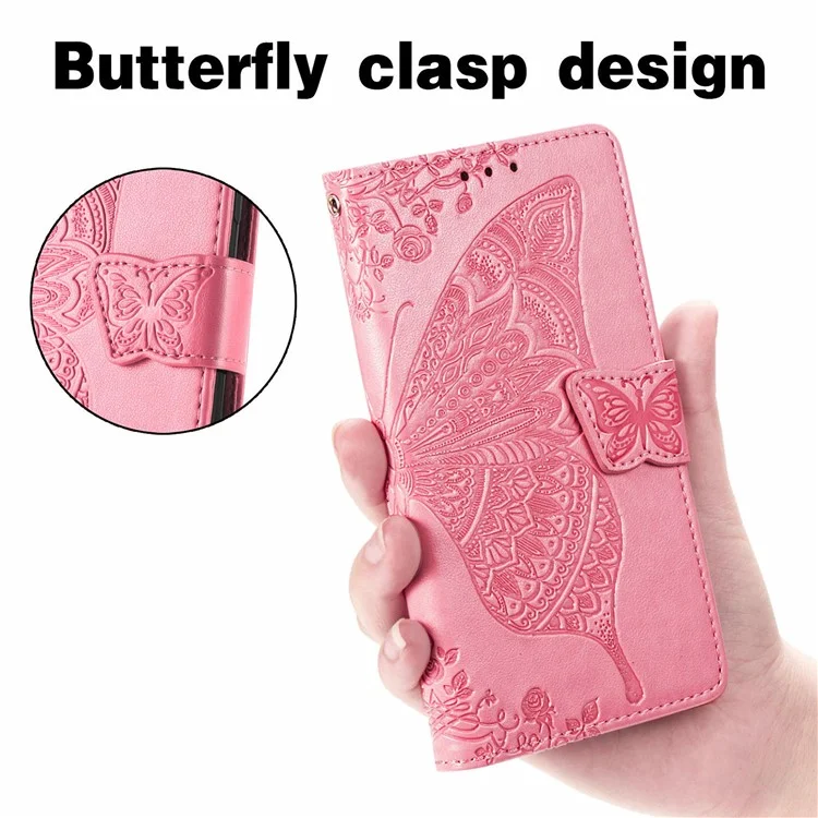 Imprinting Butterfly Flower Leather Case für Samsung Galaxy A33 5G, Brieftasche Ansichtsständer Handyhülle - Pink