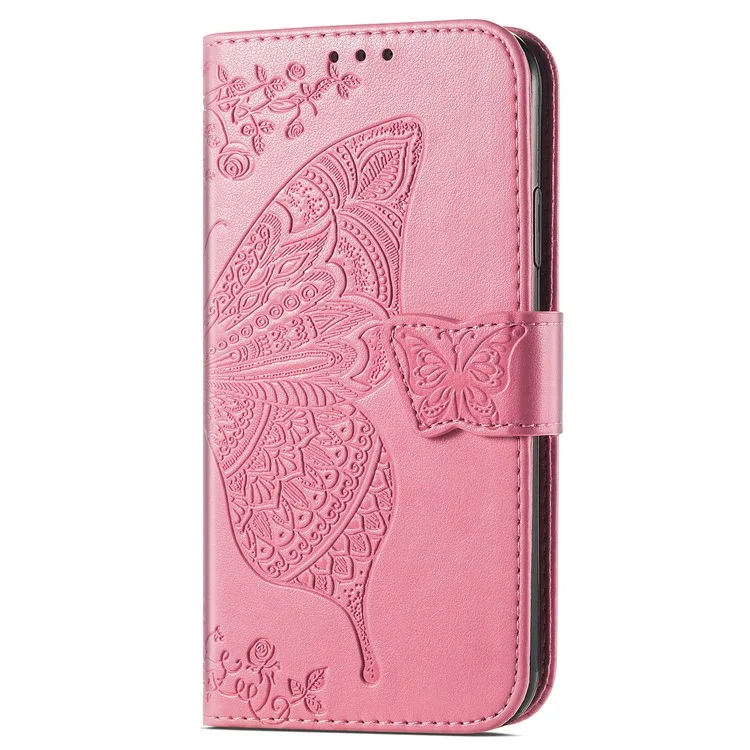 Imprinting Butterfly Flower Leather Case für Samsung Galaxy A33 5G, Brieftasche Ansichtsständer Handyhülle - Pink