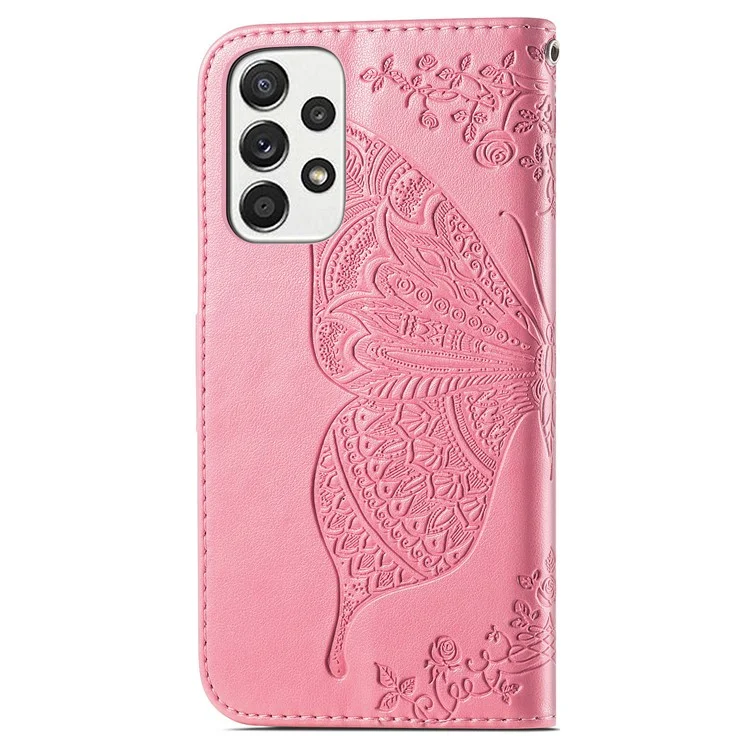 Imprinting Butterfly Flower Leather Case für Samsung Galaxy A33 5G, Brieftasche Ansichtsständer Handyhülle - Pink