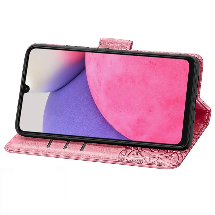 Imprinting Butterfly Flower Leather Case für Samsung Galaxy A33 5G, Brieftasche Ansichtsständer Handyhülle - Pink