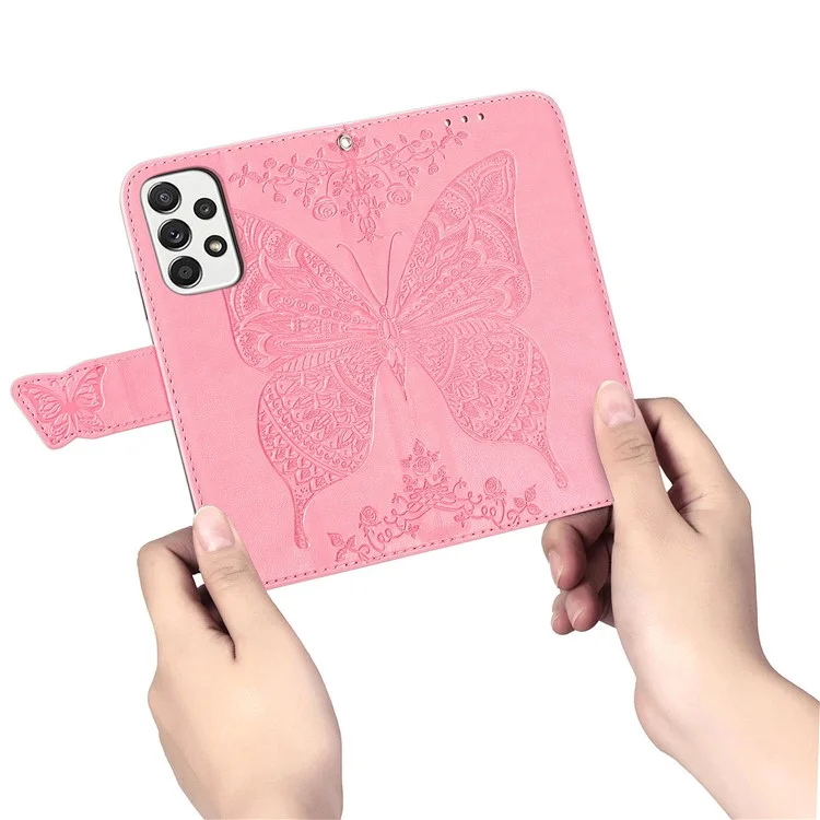 Imprinting Butterfly Flower Leather Case für Samsung Galaxy A33 5G, Brieftasche Ansichtsständer Handyhülle - Pink